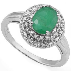 Ring 2 Ct Oval Cut Emerald Created10 Round Cut Diamonds 0.080 Ct /0.925 Sterling